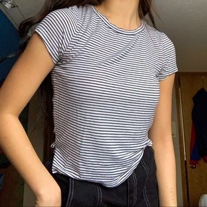 Black and white thin stripped short sleeve tee
